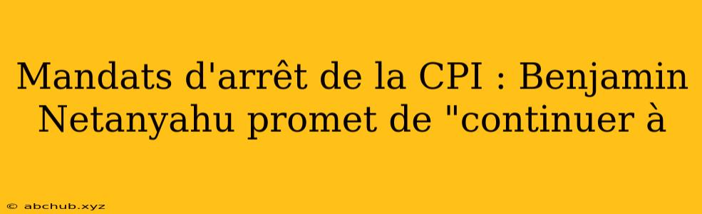 Mandats d'arrêt de la CPI : Benjamin Netanyahu promet de "continuer à 