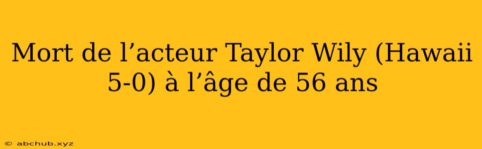 Mort de l’acteur Taylor Wily (Hawaii 5-0) à l’âge de 56 ans