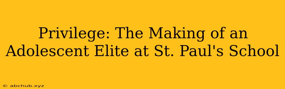 Privilege: The Making of an Adolescent Elite at St. Paul's School