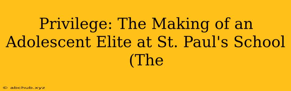 Privilege: The Making of an Adolescent Elite at St. Paul's School (The 