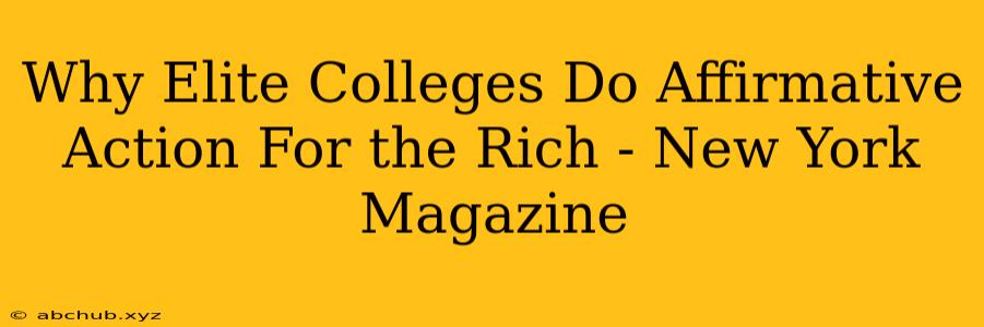 Why Elite Colleges Do Affirmative Action For the Rich - New York Magazine